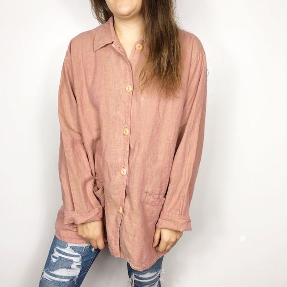 Flax Tops - FLAX | Apricot Oversized Lagenlook Linen Button Up